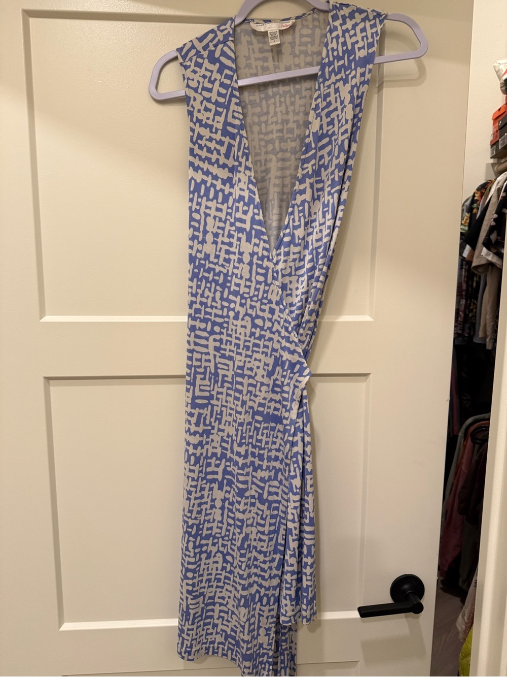 Diane Von Furstenberg Vintage Blue and White Printed Maxi Wrap Dress